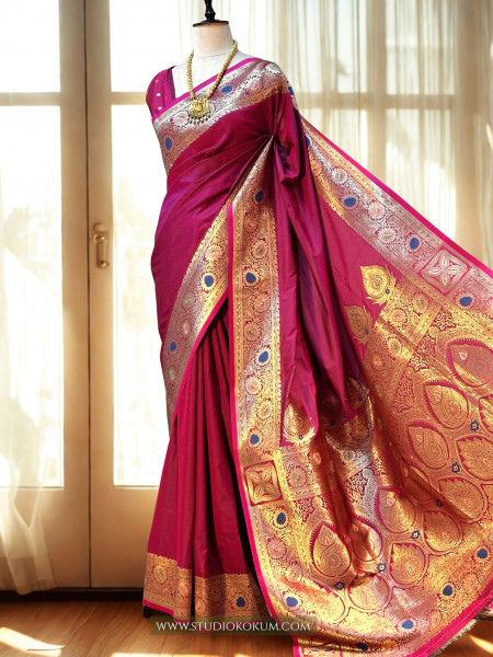 Chanchala - Pink (Fuchsia) Soft Silk Banarasi Saree