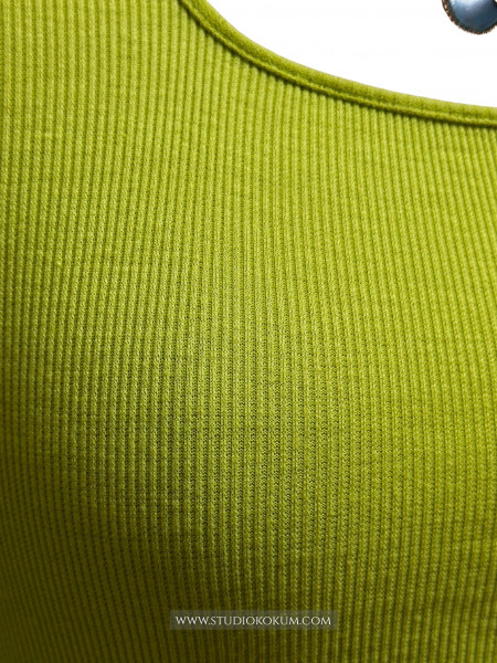 Full Sleeves Stretchable Back Strings Blouse in Light Neon Green Colour