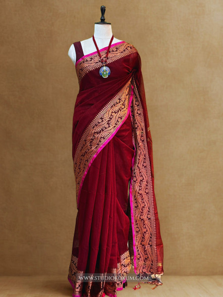 Image of Dhara: Handloom Maroon Cotton Silk Saree
