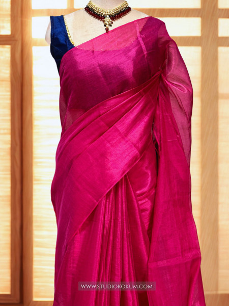 Diya: Magenta Pink Mul Tissue Saree