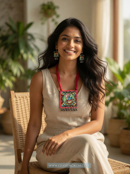 O Hansini - Traditional Multi Color Handmade & Hand Painted Neckpiece Set for Girls & Women