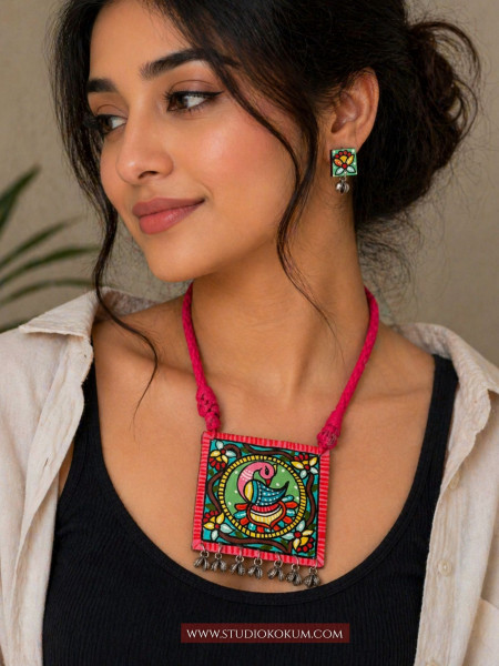 O Hansini - Traditional Multi Color Handmade & Hand Painted Neckpiece Set for Girls & Women