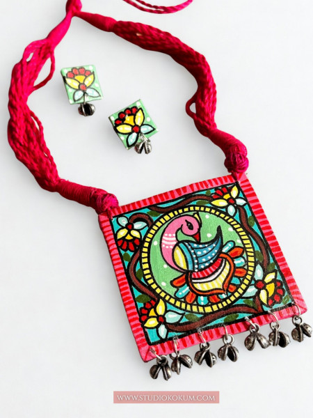 O Hansini - Traditional Multi Color Handmade & Hand Painted Neckpiece Set for Girls & Women