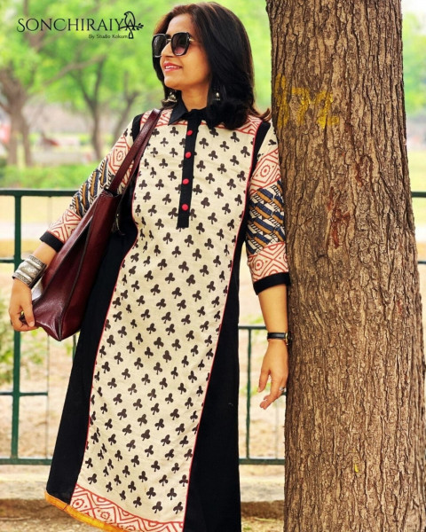 Akshara: Handloom Cotton Block Print Dress