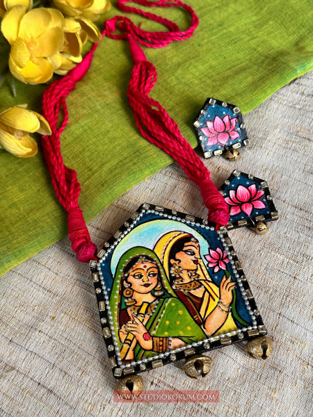 Image of Sakhi - Traditional Multi Color Handmade &amp; Hand Painted Neckpiece Set for Girls &amp; Women