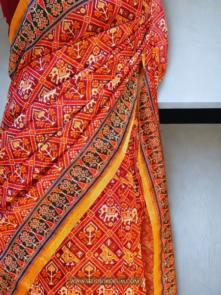 Vibhuti : Kalamkari Pichwai Printed Patola Chanderi Saree with Blouse Piece