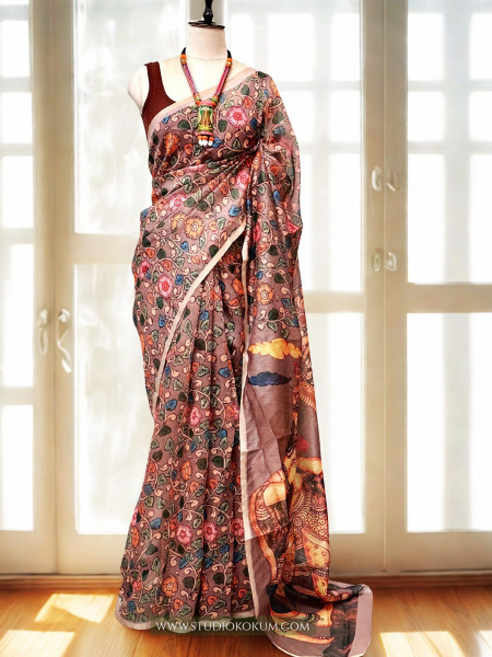 Chitra : Kalamkari Printed Chanderi Saree with Blouse Piece