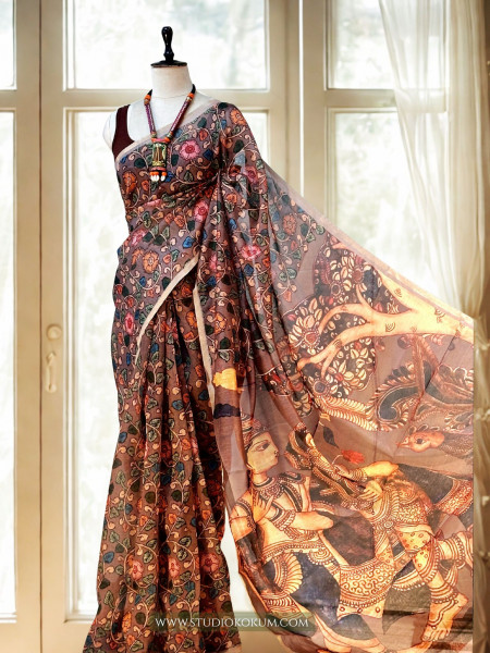 Chitra : Kalamkari Printed Chanderi Saree with Blouse Piece