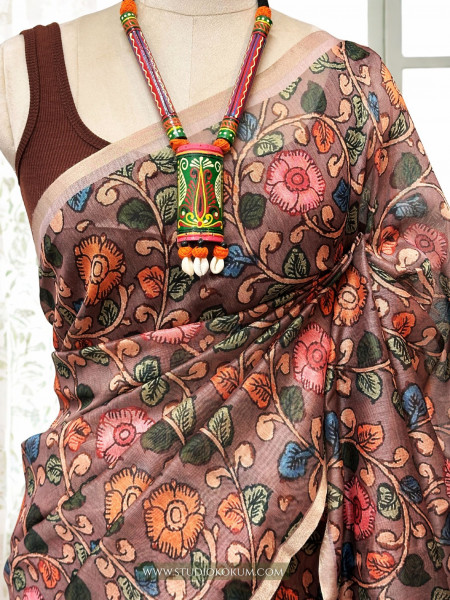 Chitra : Kalamkari Printed Chanderi Saree with Blouse Piece