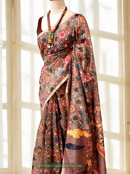 Chitra : Kalamkari Printed Chanderi Saree with Blouse Piece