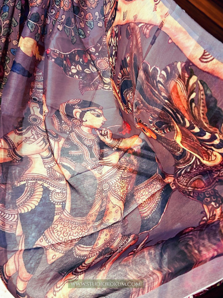 Chitra : Kalamkari Printed Chanderi Saree with Blouse Piece