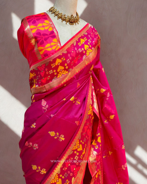 Baani: Fuchsia Ikkat Silk Saree
