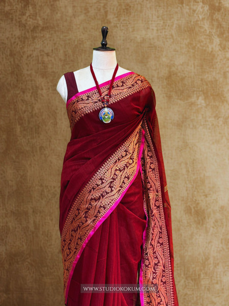 Dhara: Handloom Maroon Cotton Silk Saree