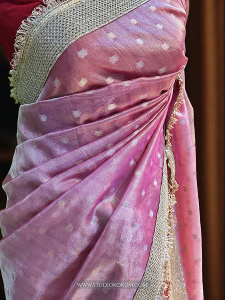 Sitara: Pink Tssue Silk Saree with Gota Zari