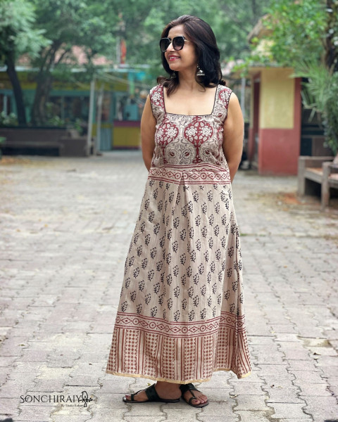 Avni: Handloom Cotton Silk Block Print Dress
