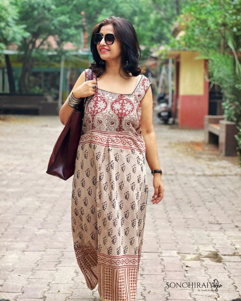 Image of Avni: Handloom Cotton Silk Block Print Dress