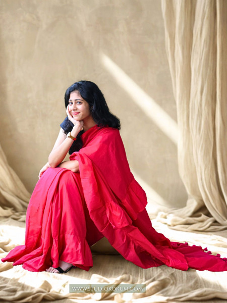 Image of Masakali - Pure Cotton Ruffle Saree in Candy Red Pink Colour