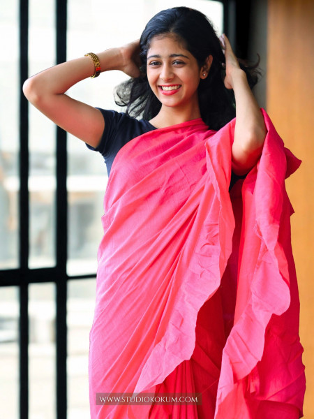 Giggly Gaurayya - Pure Cotton Ruffle Saree in Pink Colour