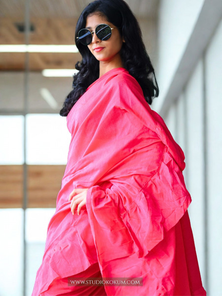 Giggly Gaurayya - Pure Cotton Ruffle Saree in Pink Colour