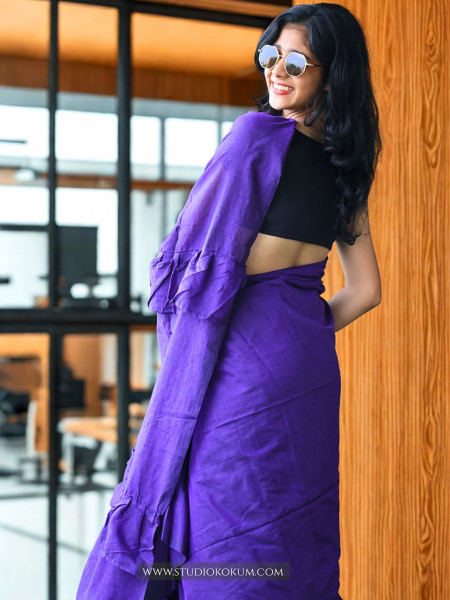 Cool Kokila - Pure Cotton Ruffle Saree in Purple Colour