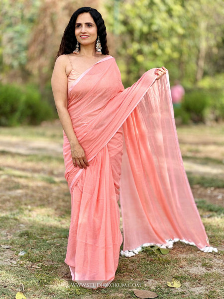 Kadambari : Peach Colour Soft Mul Cotton Saree