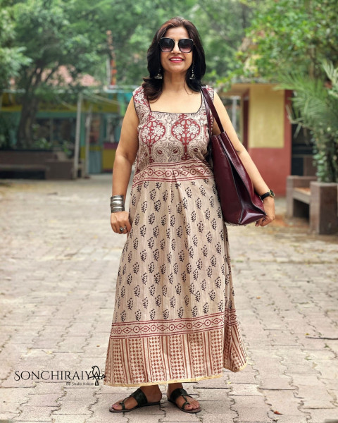 Avni: Handloom Cotton Silk Block Print Dress