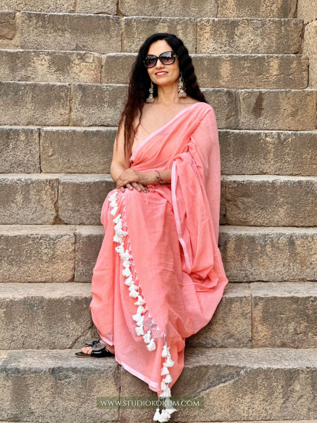 Kadambari : Peach Colour Soft Mul Cotton Saree