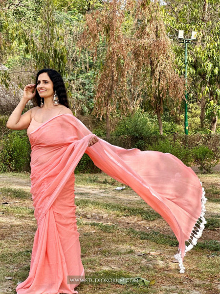 Kadambari : Peach Colour Soft Mul Cotton Saree