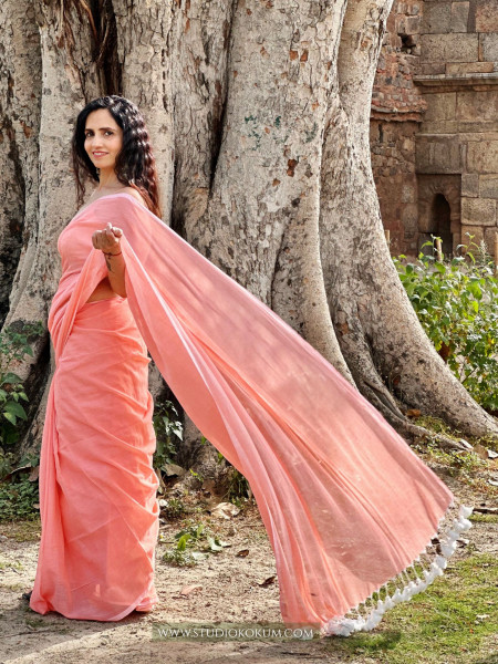 Image of Kadambari : Peach Colour Soft Mul Cotton Saree