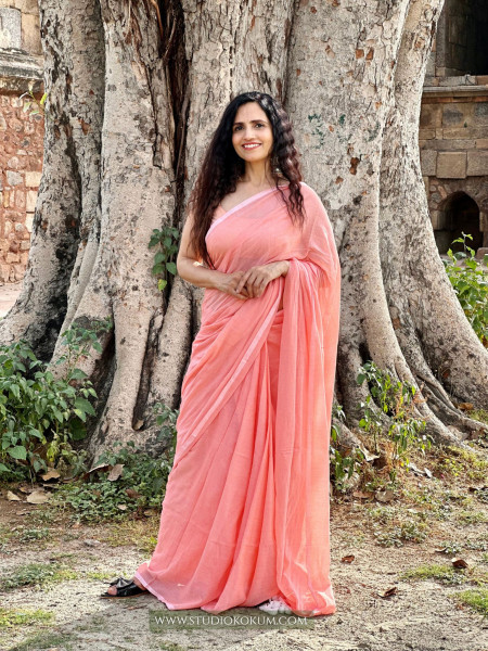 Kadambari : Peach Colour Soft Mul Cotton Saree