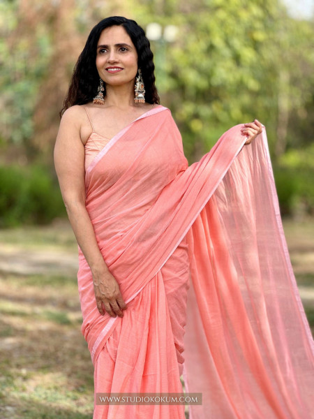 Kadambari : Peach Colour Soft Mul Cotton Saree