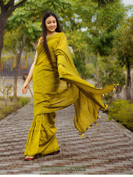 Image of Golden Ash – Handloom Golden Dual Tone Cotton Saree