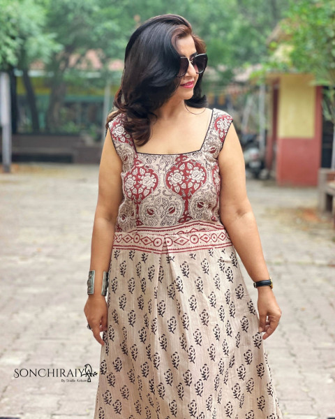 Avni: Handloom Cotton Silk Block Print Dress