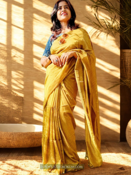 Golden Ash – Handloom Golden Dual Tone Cotton Saree