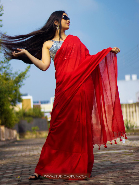 Image of Lal Ishq –  Cotton Red Saree