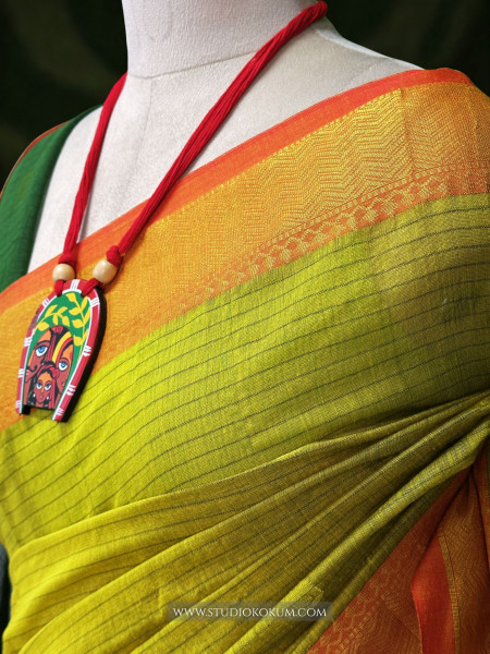Anvesha - Pure Cotton Saree in green with Exclusive Zari Border & Pallu