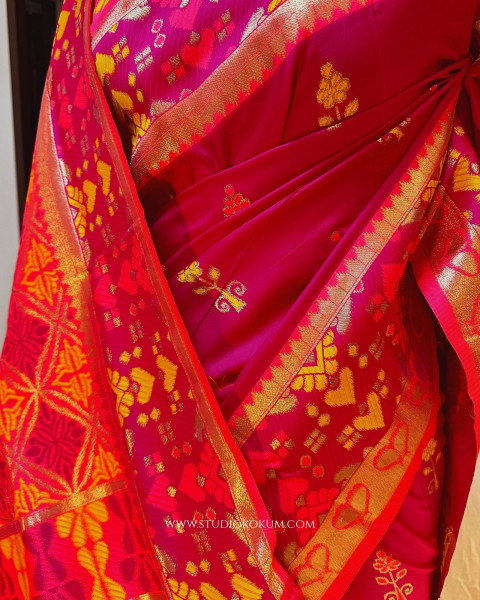 Baani: Fuchsia Ikkat Silk Saree
