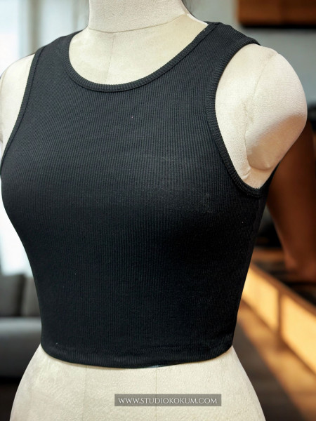 Image of Sleeveless Hosiery Blouse in Black Colour Round Neck