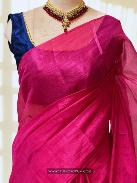 Diya: Magenta Pink Mul Tissue Saree