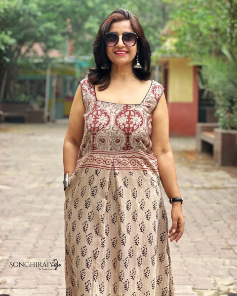 Avni: Handloom Cotton Silk Block Print Dress