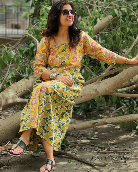 Aditi : Jaipuri Mulmul Cotton A Line Dress