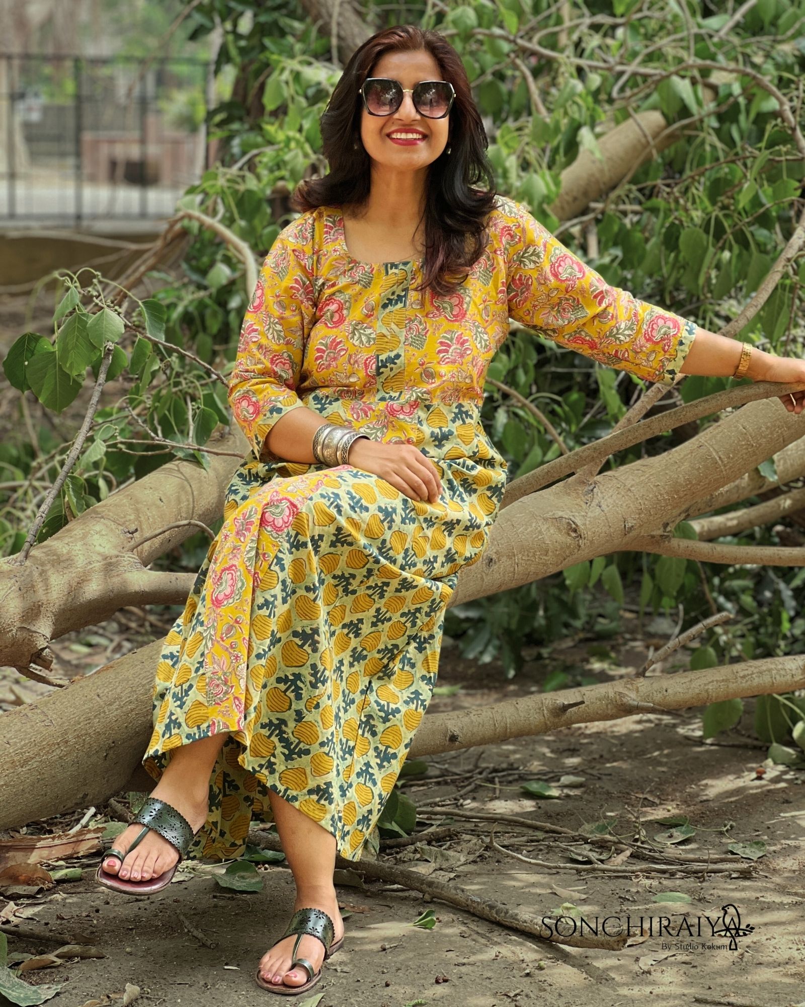 cotton jaipuri dress Jaipuri Cotton Front Yoke Flared Dress