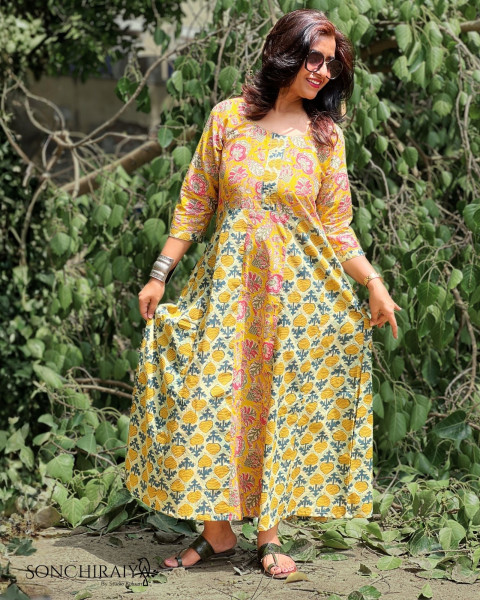 Aditi : Jaipuri Mulmul Cotton A Line Dress