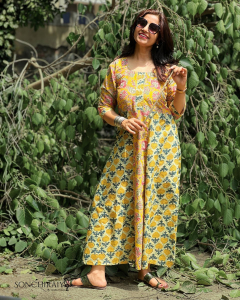 Aditi : Jaipuri Mulmul Cotton A Line Dress