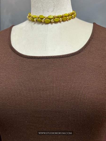 Full Sleeves Stretchable Back Strings Blouse in Brown Colour