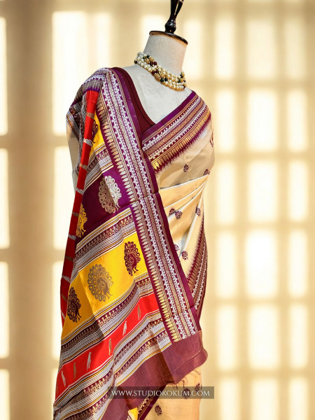 Aadhya:  Beige Colour Assam Silk Saree