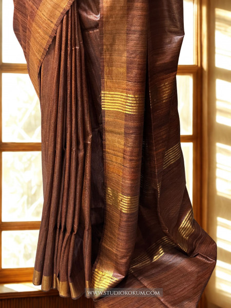 Mahika: Brown Woven Pure Tussar Silk Saree