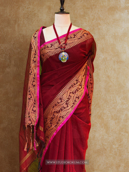 Dhara: Handloom Maroon Cotton Silk Saree