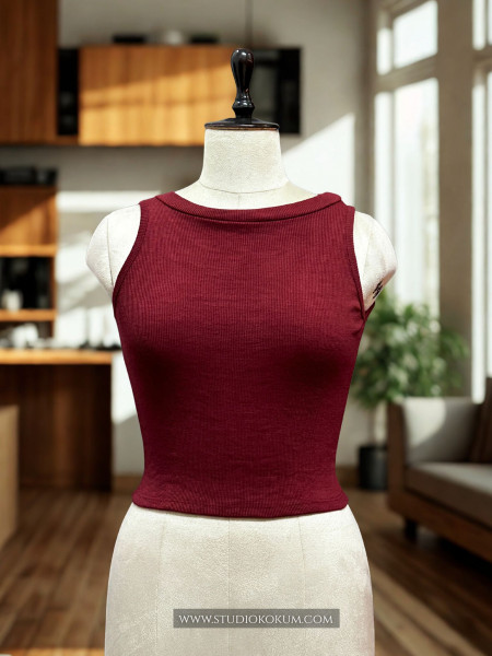 Sleeveless Hosiery Blouse in Maroon Colour Round Neck