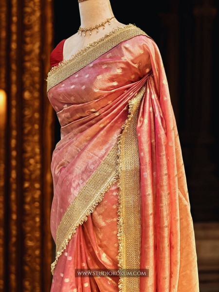Sitara: Pink Tssue Silk Saree with Gota Zari